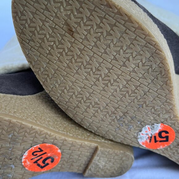 MICHAEL KORS booties Suede Fur Shearling cuff Wedge Bootie Gold MK Zipper 5 1/2 - Picture 8 of 12